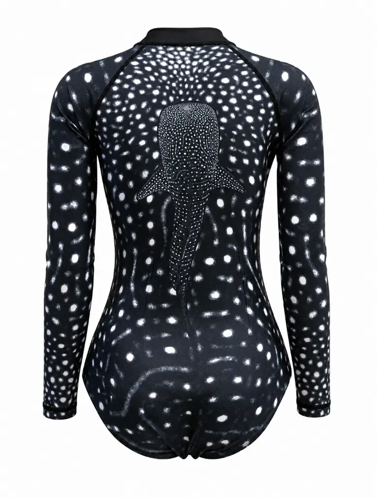Whale shark print - Womens rash guard (back).webp