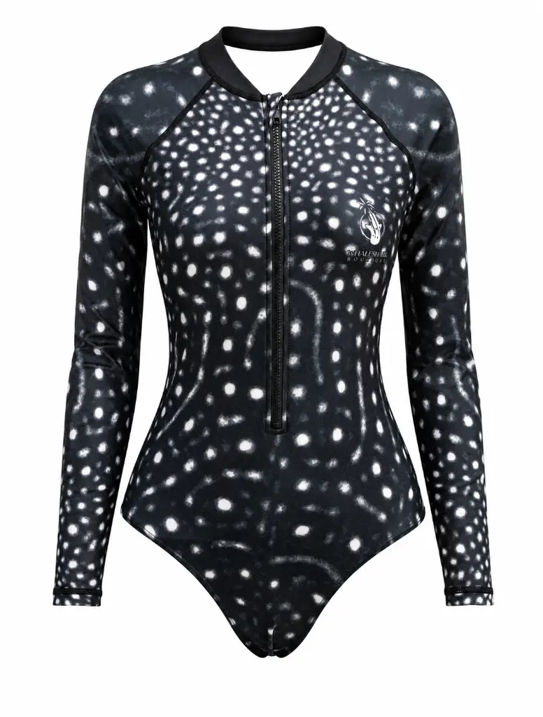 Whale shark print - Womens rash guard (front).webp