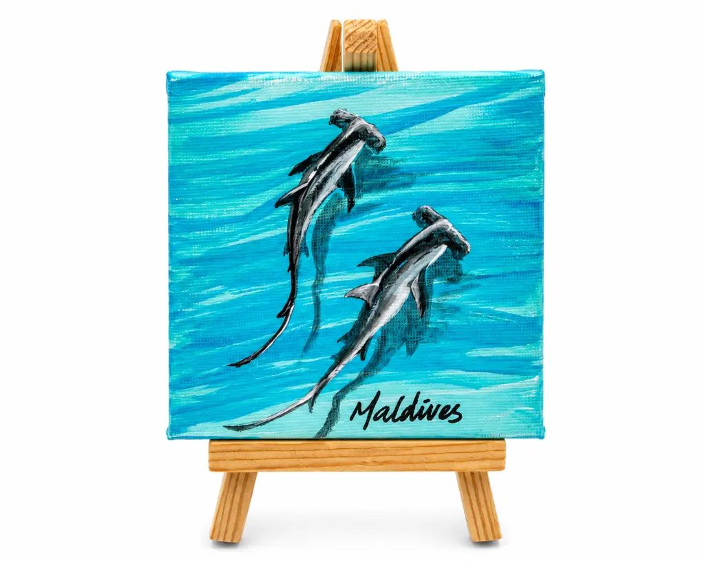 Painting Mini canvas with Great hammer-head sharks.webp