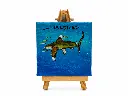 Painting Mini canvas with oceanic white-tip shark.webp