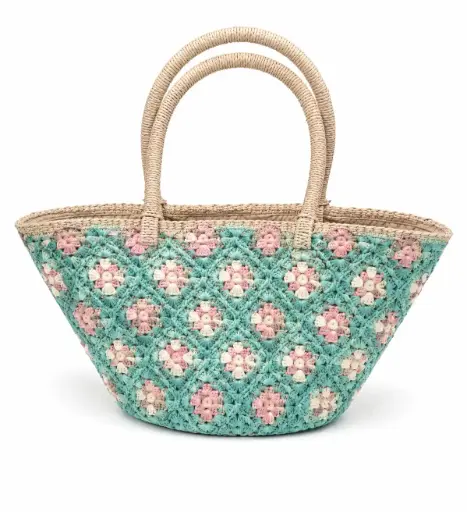 [A632] Beach Bags - Grass, Shell and Beads (Blue) 