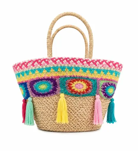 [A642] Beach Bags - Wool & Grass Tassle  